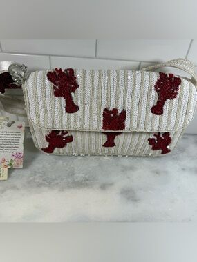 Viral Lobster Beaded Bag Shoulder Bag Made in India White & Red Lobster NWT